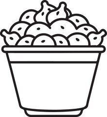 bucket of spicy fried chicken line art, black outline, vector and illustration, coloring book page line art drawing