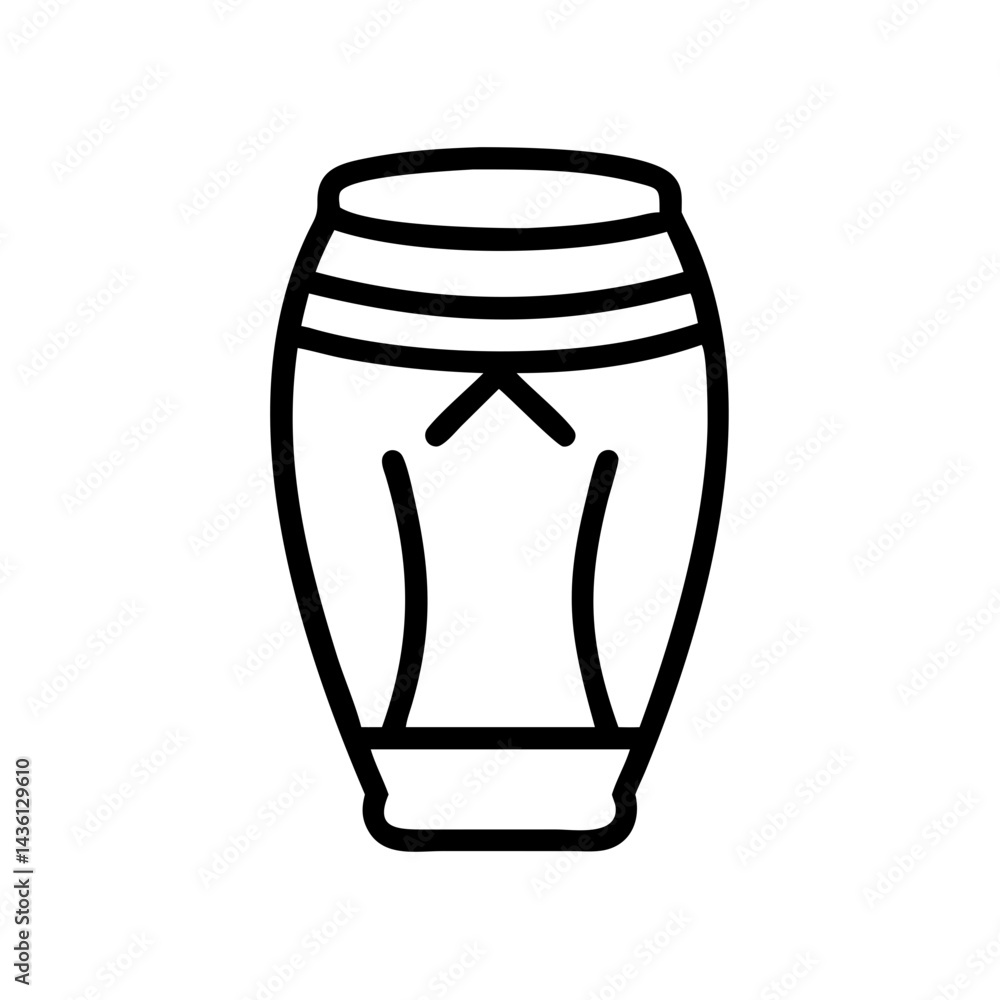 Aufkleber outline drawing of a conga drum with three horizontal bands and an arrow like design on the front