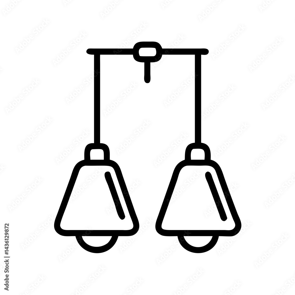 Poster hanging fixture with two lamps in a simple design with black outline on a white background image sty