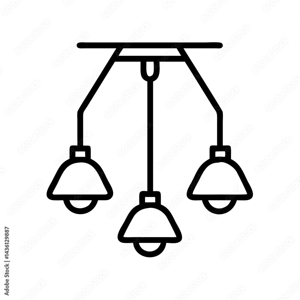 Poster hanging ceiling fixture with three pendant lights in a simple outline style design element graphic a