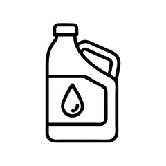 Outline drawing of a plastic container with handle and a drop symbol on the label design is shown