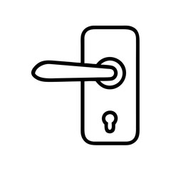 A simple graphic of a door handle and lock mechanism in black outline on a white background image
