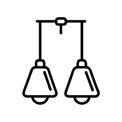 Hanging fixture with two lamps in a simple design with black outline on a white background image style
