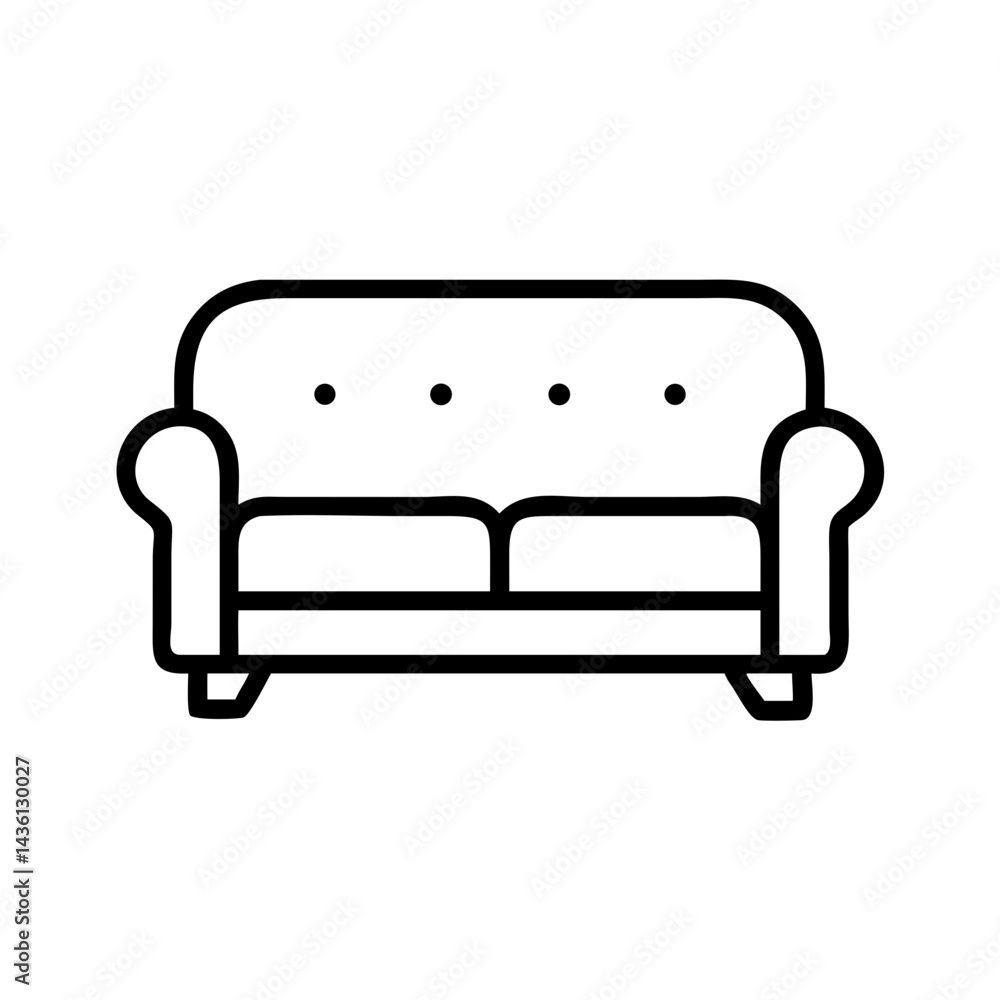 Poster a simple drawing of a couch with a back and two cushions and small feet and three dots on top is sho