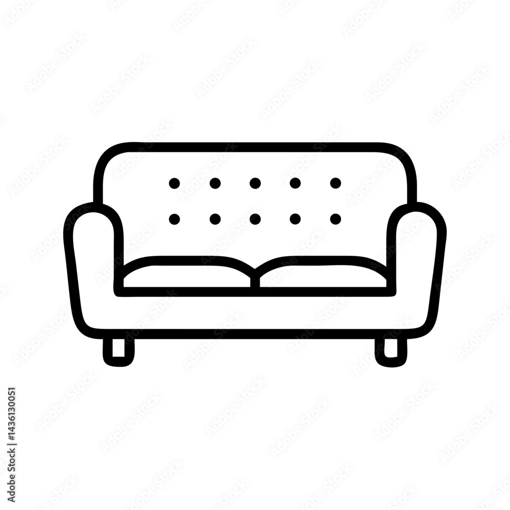 Poster simple outline drawing of a sofa with button detailing and small legs for home furnishing design use