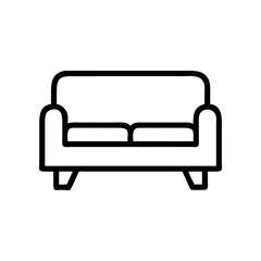 Outline graphic of a couch with two cushions and short legs on a white plain background scene design