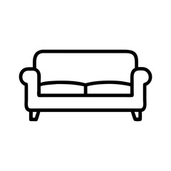 A simple drawing of a couch with two cushions and rounded armrests and short legs is displayed here
