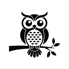 owl sitting on branch isolated on white background