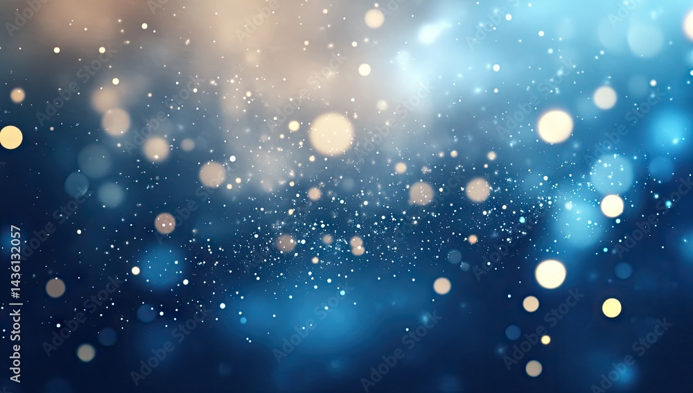 Poster abstract bokeh background with shimmering particles. a mix of golden and blue light creates a festiv
