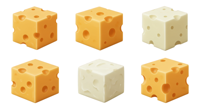 Cheese Cubes A delectable collection of Swiss and cheddar cheese squares on black