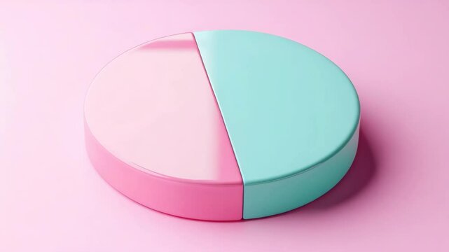 Pastel colored pie chart divided in half with pink and aqua sections on matching light pink background, simple graphic visualization