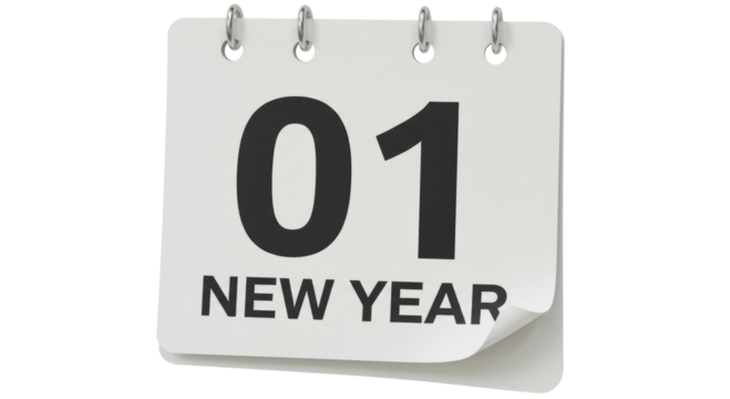 Isolated Calendar Page with '01 New Year' Text