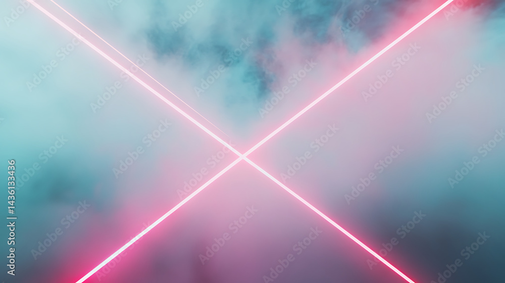 Poster futuristic abstract composition with intersecting rgb light beams creating prismatic patterns throug