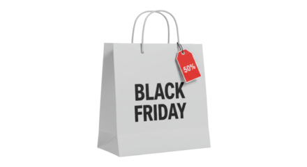 Isolated Black Friday Shopping Bag with 50 Percentage Tag