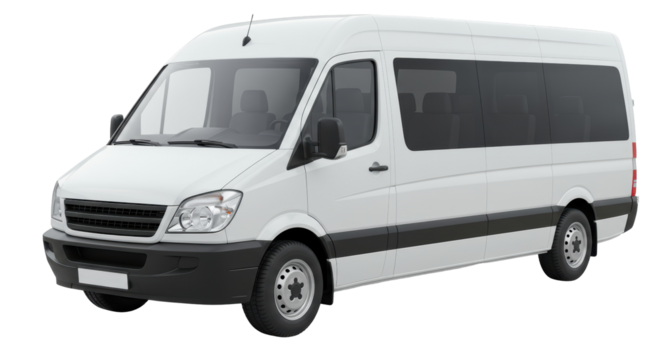 Isolated White Van Passenger Transport Vehicle