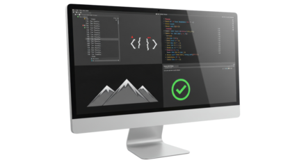 Isolated Computer Screen Displaying Code and Green Checkmark