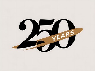 250 years anniversary celebration premium black typography and golden ribbon swoosh luxury milestone commemorative design for elegant corporate events isolated on white stylish modern background