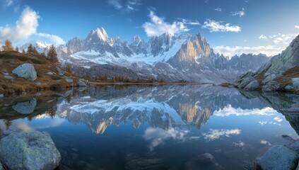 Fototapeta premium Serene Alpine Lake Reflecting Majestic Peaks