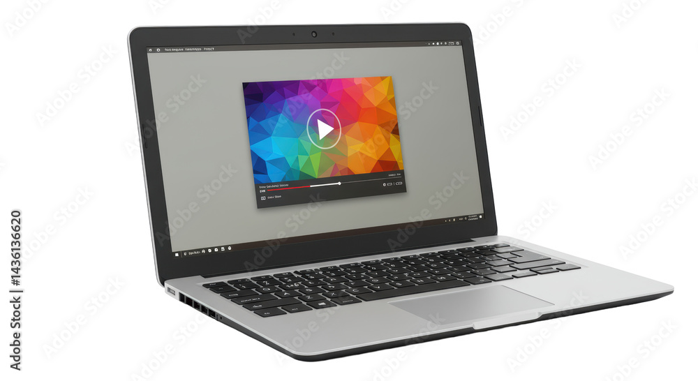 Poster isolated laptop computer playing a video with colorful screen