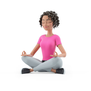 3d beautiful woman sitting in lotus position