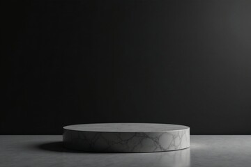Elegant Circular Marble Display Platform on a Dark Background, Ideal for Product Showcases and Presentations