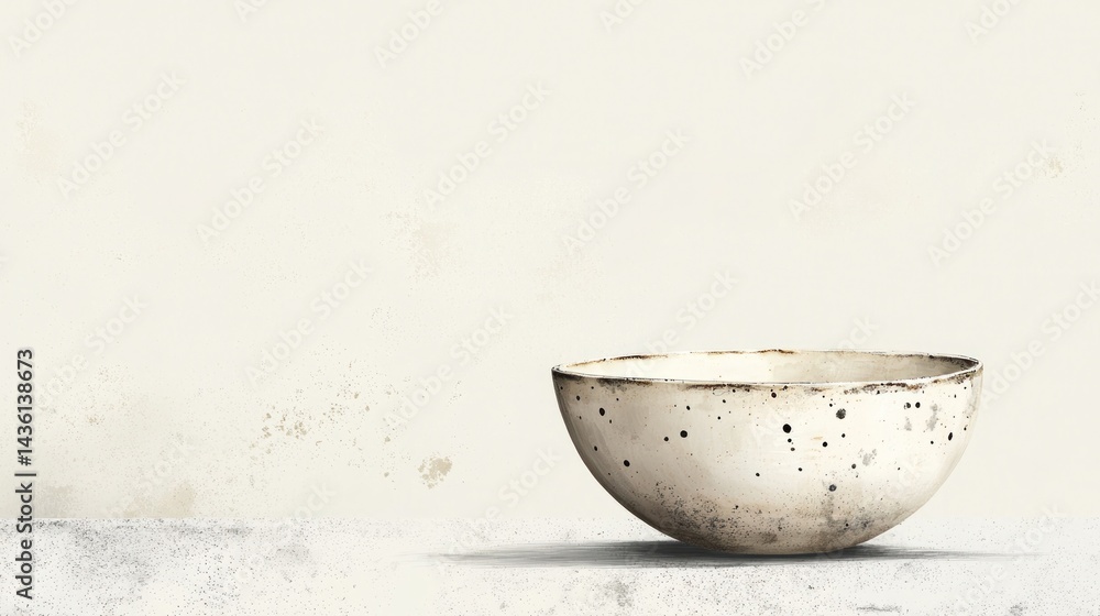 Poster rustic ceramic bowl on minimalistic background with subtle texture