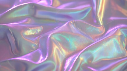 Obraz premium Iridescent Holographic Fabric Texture with Shimmering Purple and Rainbow Colors