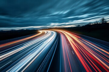 Dynamic Nighttime Highway with Moving Lights and Cloudy Sky