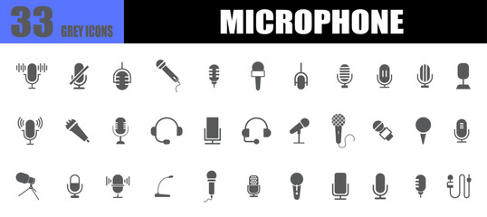 Microphone flat gray icons. Karaoke mic sign.