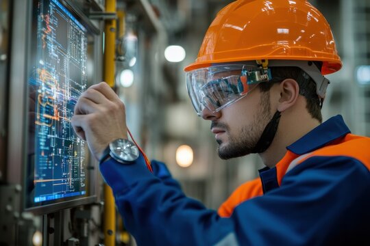 Focused Technician Working on Industrial Control System