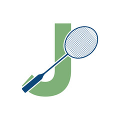 Badminton Logo combine with letter J vector template