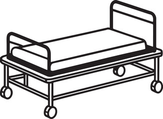 hospital bed line art, black outline, vector and illustration, coloring book page line art drawing