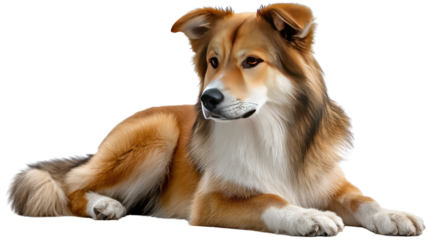 A Loyal Companion: A friendly and attentive mixed breed dog, with its signature brown and white coat, looks directly at the viewer, its eyes expressing warmth and intelligence.