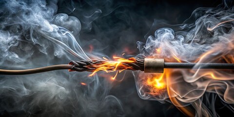 Fototapeta premium A Dramatic Close-Up of a Burning Wire with Smoke and Intense Flames