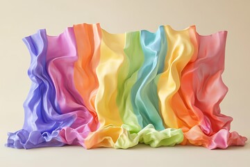 Rainbow fabric drapes elegantly soft pastel hues create a vibrant joyful scene Neutral background