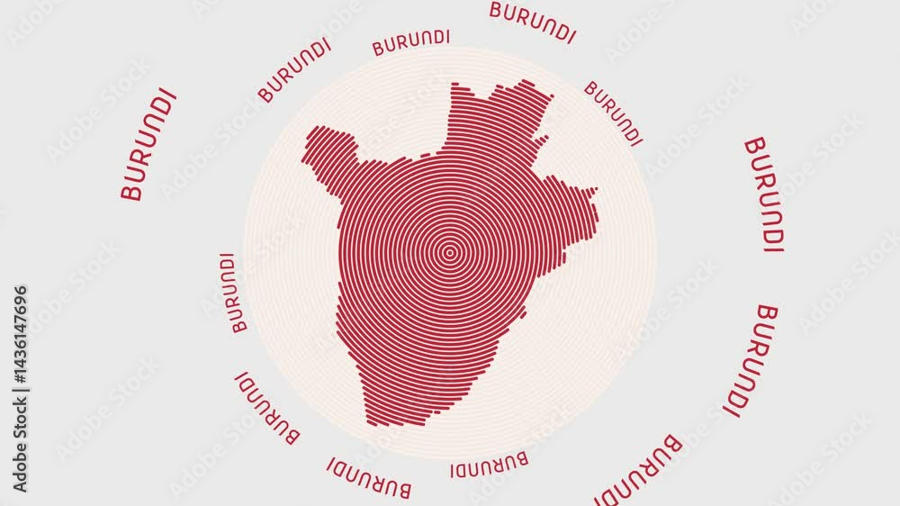 Poster burundi shape with dynamic circles visual effect. animation of burundi logo appearing from rotating 