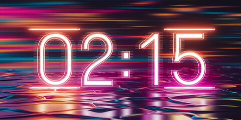 Neon time display, vibrant colors, futuristic design.