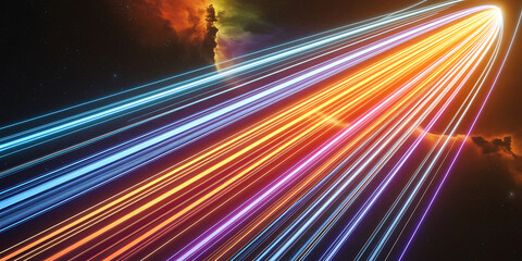 Abstract lines of vibrant color. Fast motion, cosmic energy.