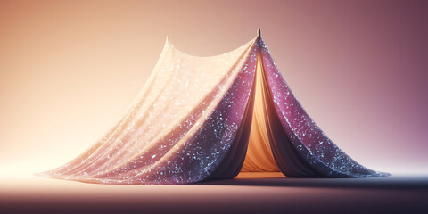 Abstract tent of shimmering fabric. Soft, flowing forms. Modern design.