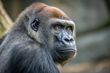 Obraz premium Gorilla With Large Face and Long Neck in Natural Habitat Generative AI