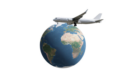 Fototapeta premium Isolated Passenger Airplane Flying Over the Earth Globe
