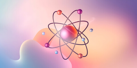 Abstract atom model, vibrant colors, scientific concept.
