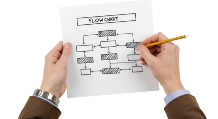 Isolated Hands Drawing Flow Chart Business Planning