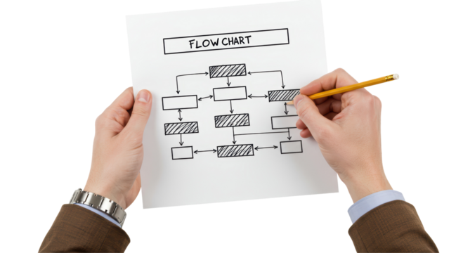 Isolated Hands Drawing Flow Chart Business Planning