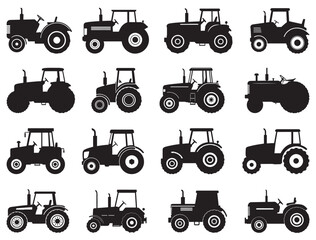 TRACTORS SILHOUETTE WHITE BACKGROUND