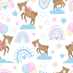 Cute and funny baby animal seamless patterns and wallpaper
