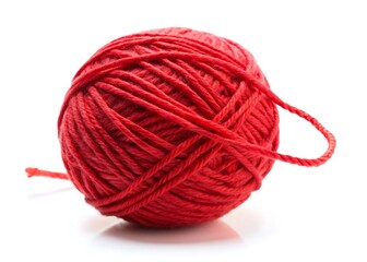 Red woolen yarn ball isolated on white background