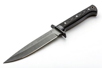 The Image Displays a Large Black Handled Knife Set Against a White Background