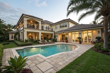 Fototapeta premium Elegant Large House With Swimming Pool in a Tropical Setting Generative AI