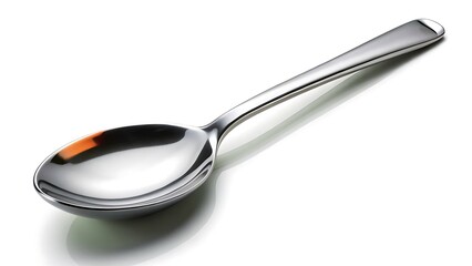 Stainless steel glossy metal kitchen spoon isolated on white background